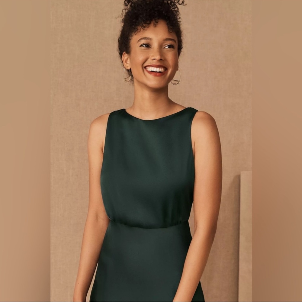 NEW BHLDN Beckett Satin Charmeuse Maxi Dress Dark Green Anthropologie NWT - Picture 3 of 9